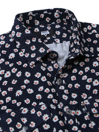Thomas Scott Premium Slim Fit Floral Printed Spread Collar Cotton Corduroy Casual Shirt