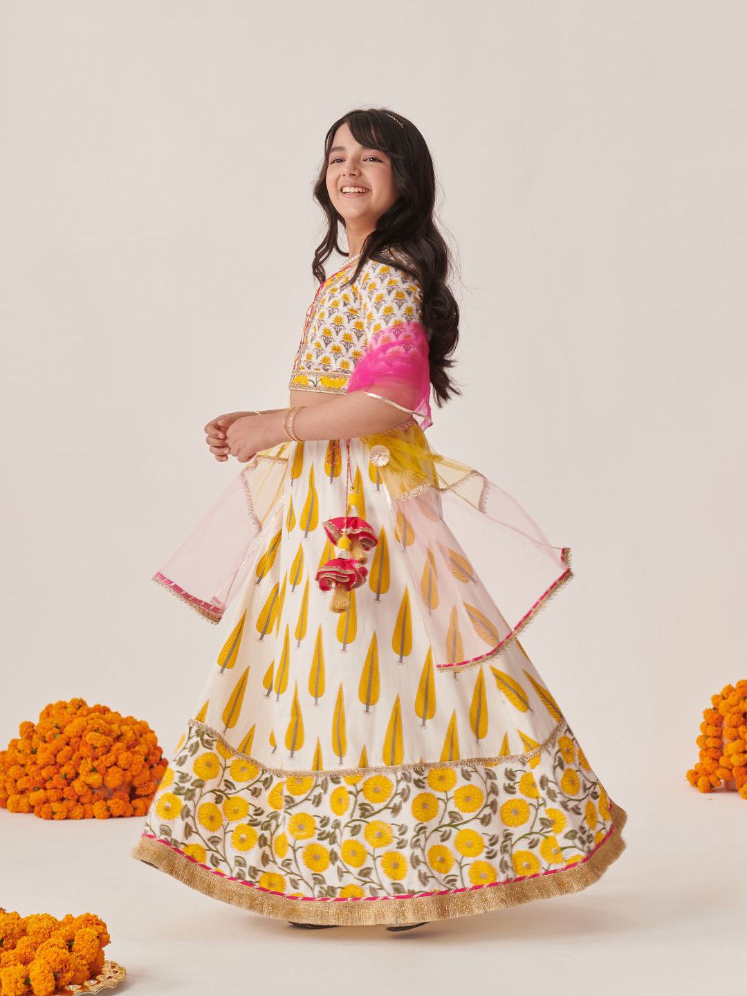 pspeaches Girls Printed Ready to Wear Lehenga & Blouse With Dupatta