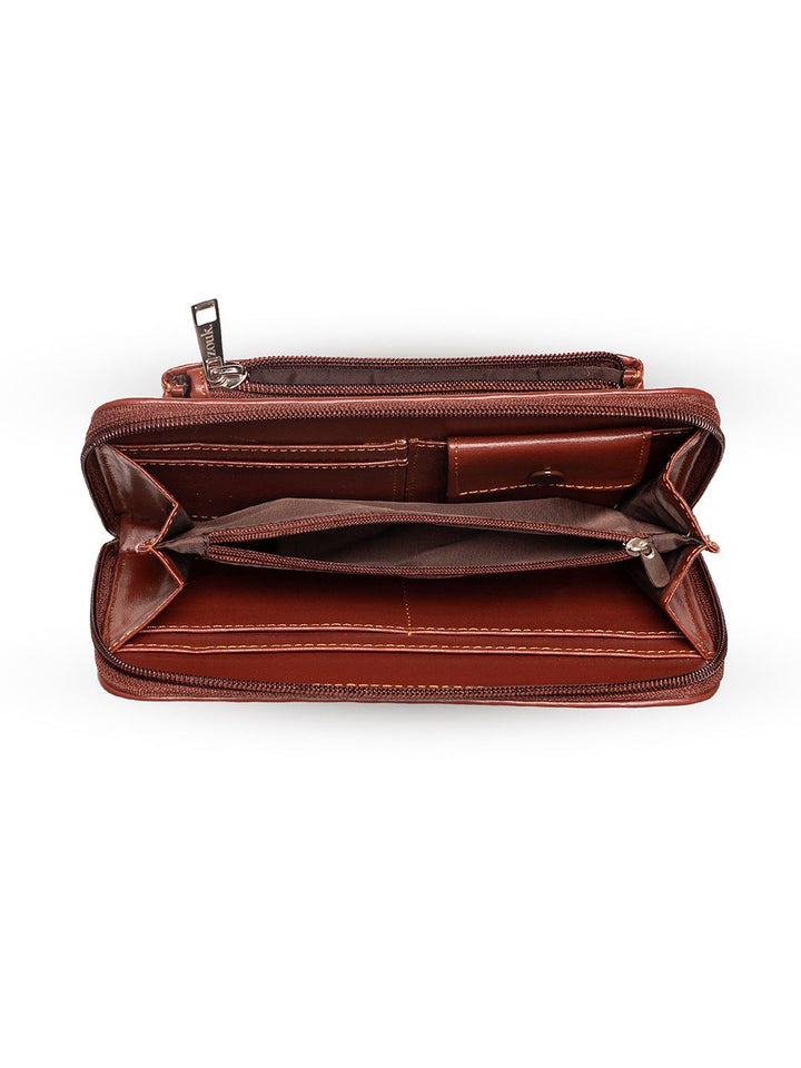 ZOUK Women Orange & Brown Printed Vegan Leather Zip Around Wallet