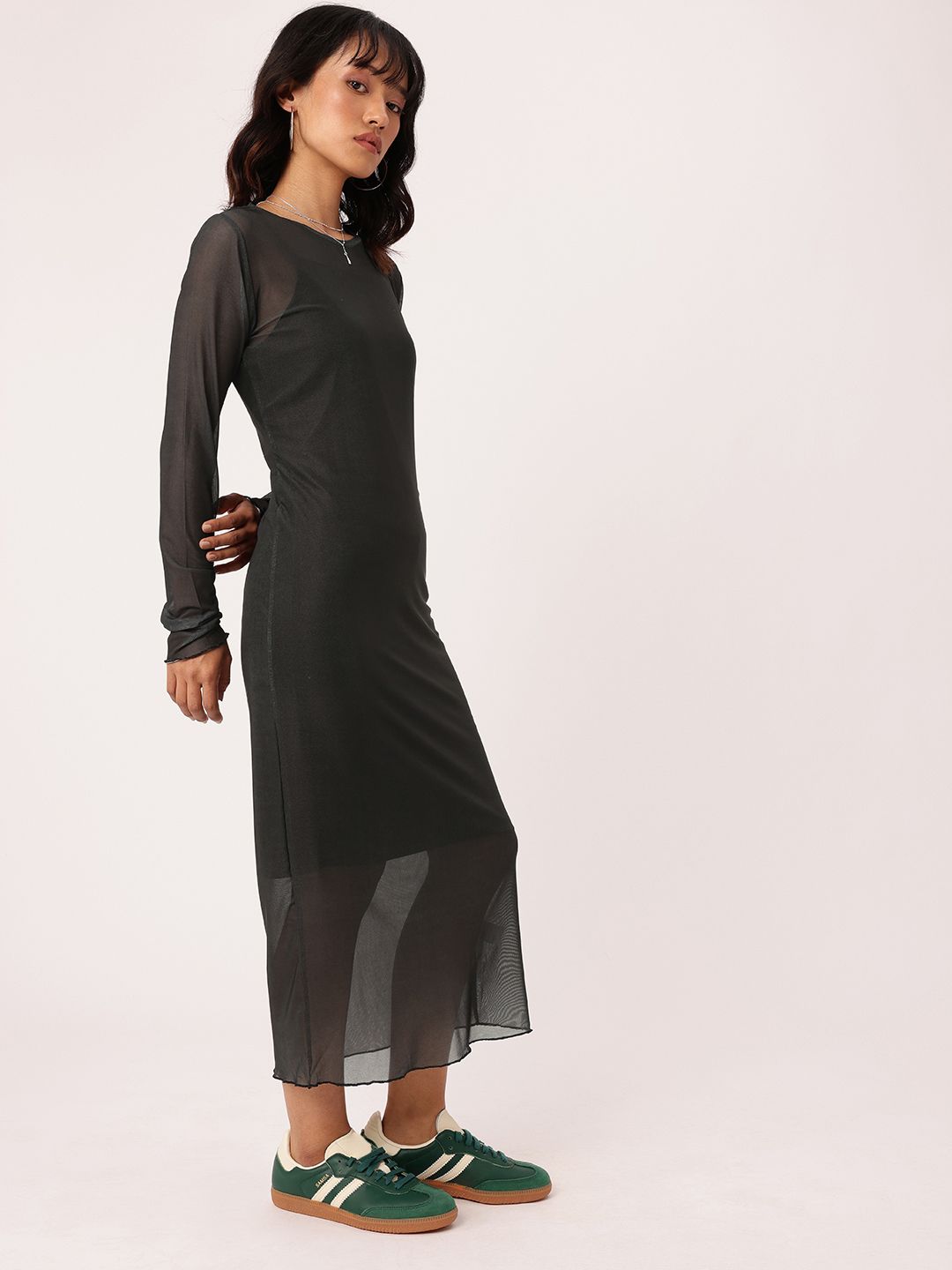 DressBerry Chic Soft Mesh Sheath Midi Dress With A Inner Slip