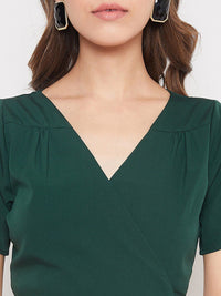 Berrylush Green Crepe Midi Wrap Dress