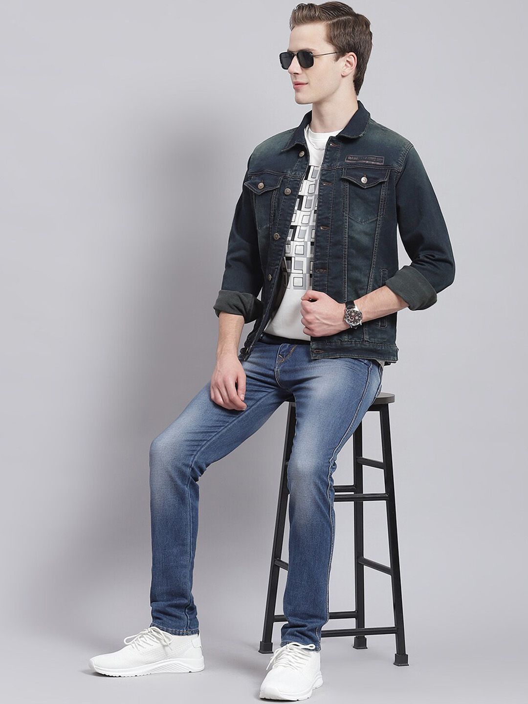 Monte Carlo Spread Collar Long Sleeves Denim Jacket