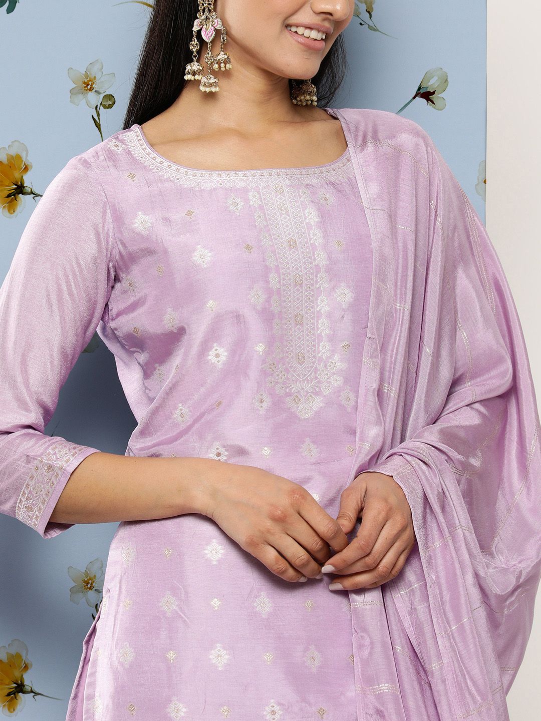 Libas Women Lavender Kurta with Trousers & With Dupatta