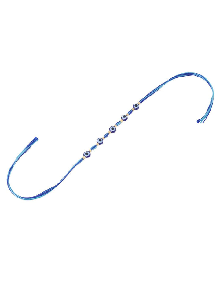 NVR Unisex Blue Evil Eye Thread Rakhi with Roli Chawal Chandan Mishri