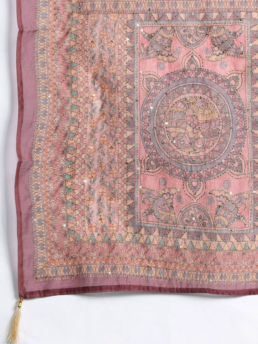 Indo Era Ethnic Motifs Printed Thread Work Chanderi Silk Kurta With Trousers & Dupatta