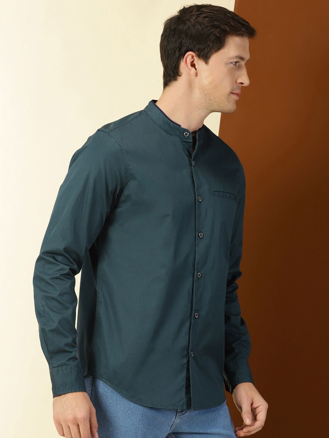 Thomas Scott Classic Slim Fit Mandarin Collar Cotton Casual Shirt
