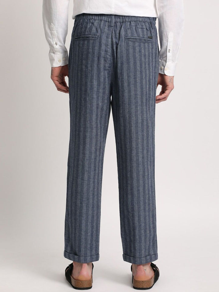 THE BEAR HOUSE Men Striped Tapered Fit Trousers