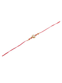 NVR Unisex Red Kundan Studded Floral  Thread Rakhi with Roli Chawal Chandan Mishri