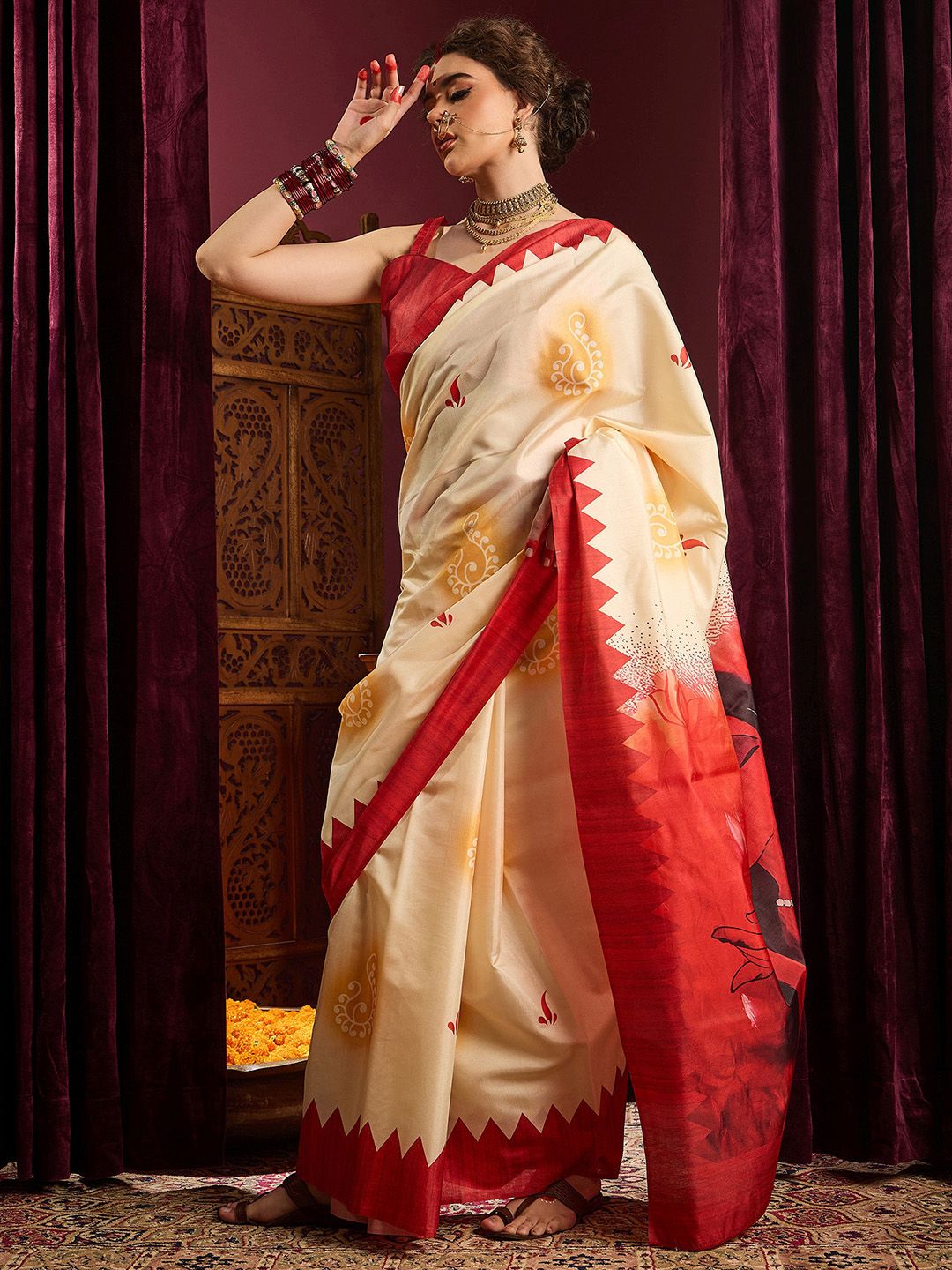 Saree mall Ethnic Printed Durga Puja Saree