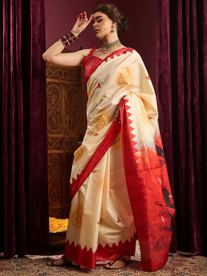 Saree mall Ethnic Printed Durga Puja Saree