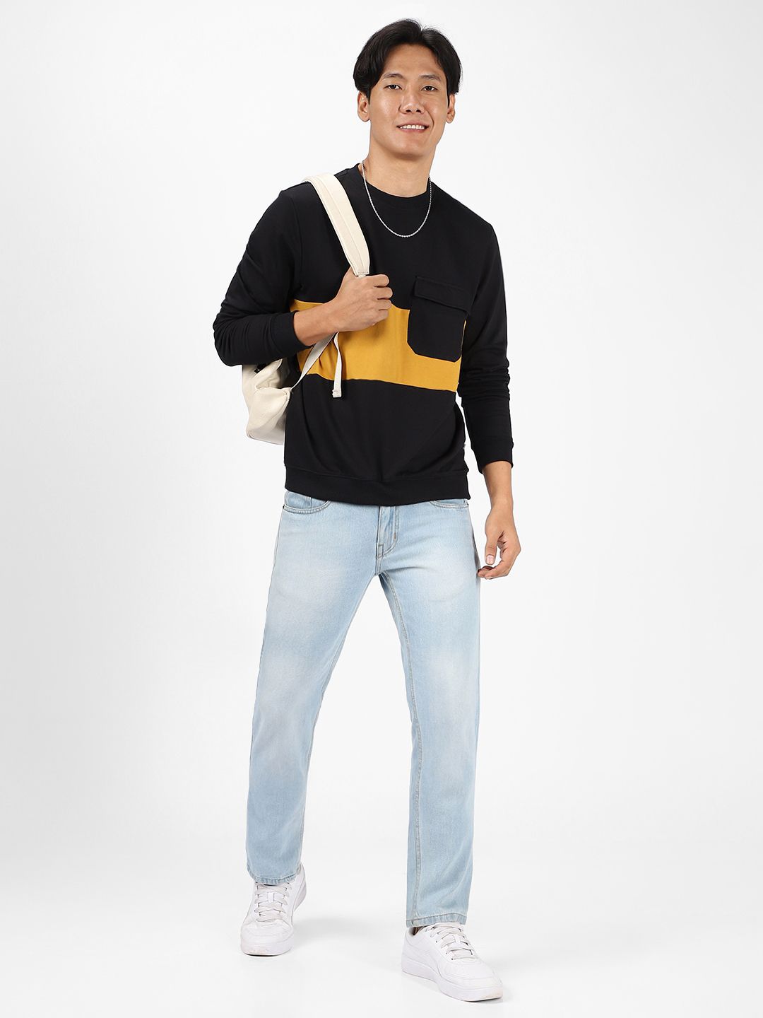 Urbano Fashion Men Colourblocked Pocket Sweatshirt