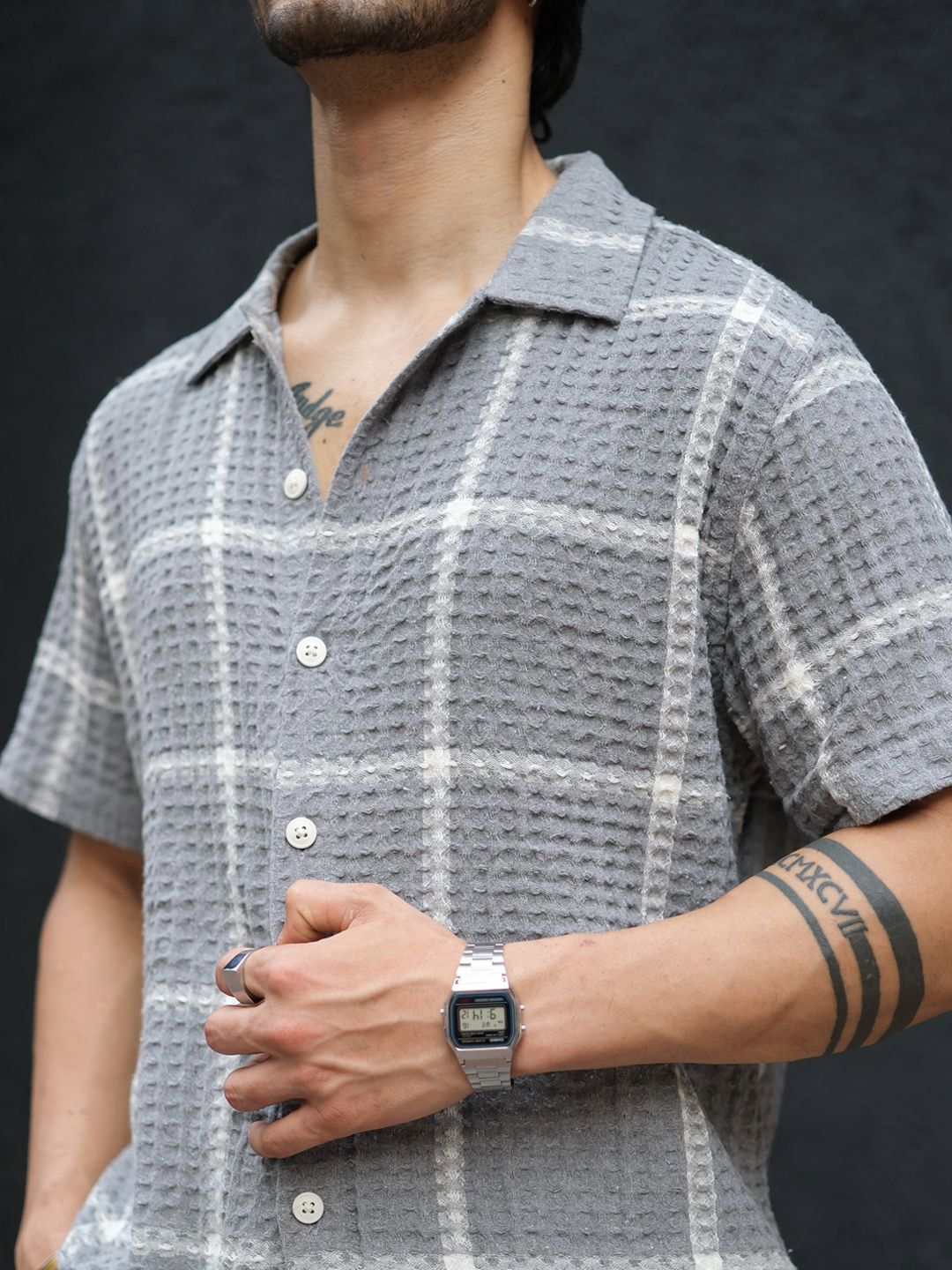 Powerlook Men Spread Collar Tartan Checks Self Design Opaque Checked Casual Shirt