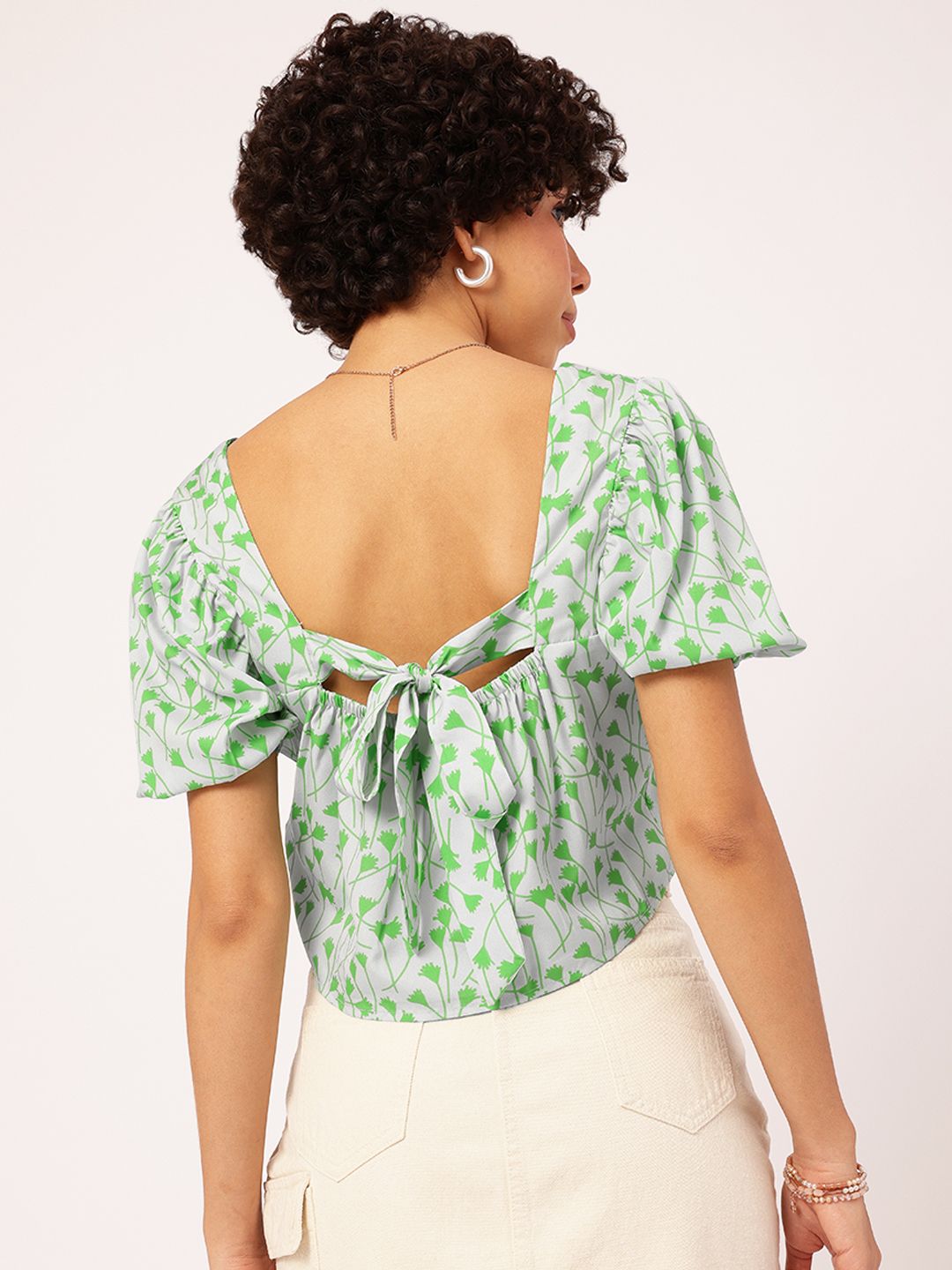 DressBerry Floral Fanatic Printed Pleated Crop Top