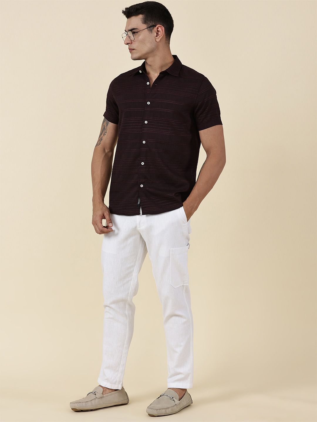 Thomas Scott Men Classic Slim Fit Horizontal Stripes Opaque Printed Casual Shirt