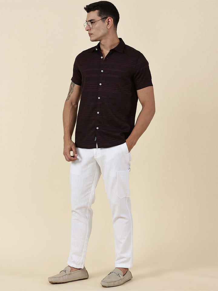 Thomas Scott Men Classic Slim Fit Horizontal Stripes Opaque Printed Casual Shirt