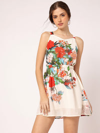 DressBerry Radiant Rarity Floral Print Backless Mini A-line Dress With Cinched Waist