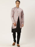 SOJANYA Men Black Solid Kurta with Churidar & Ethnic Jacket