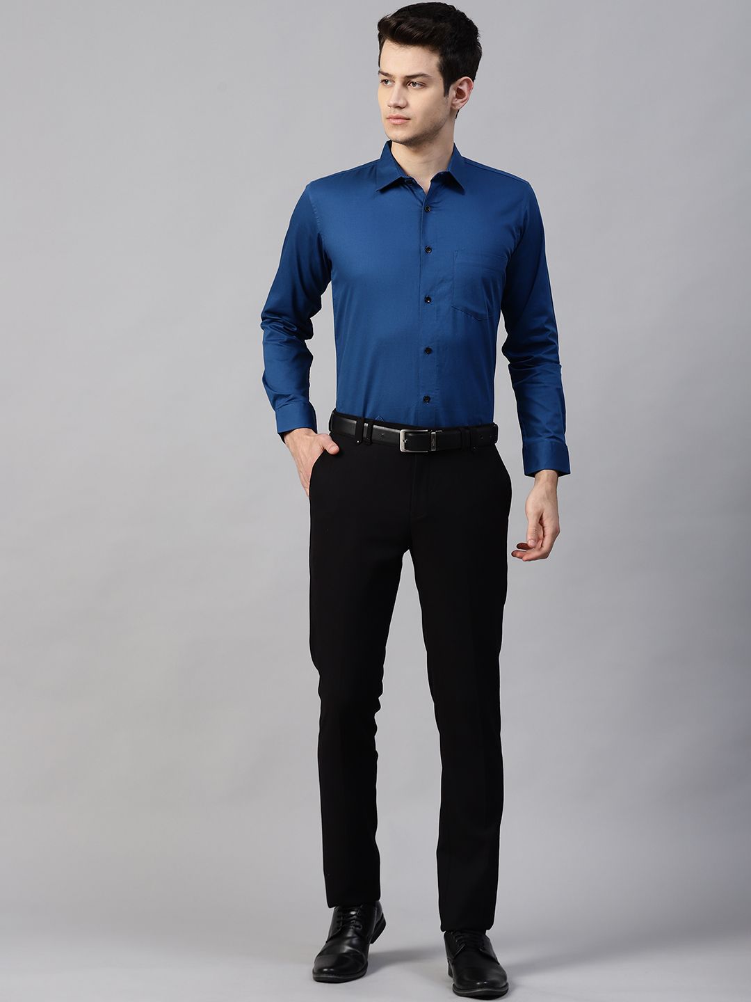 DENNISON Men Teal Blue Smart Slim Fit Solid Twill Weave Formal Shirt
