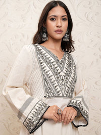 Vishudh Floral Embroidered Panelled Sequinned Pure Cotton Kurta With Trousers