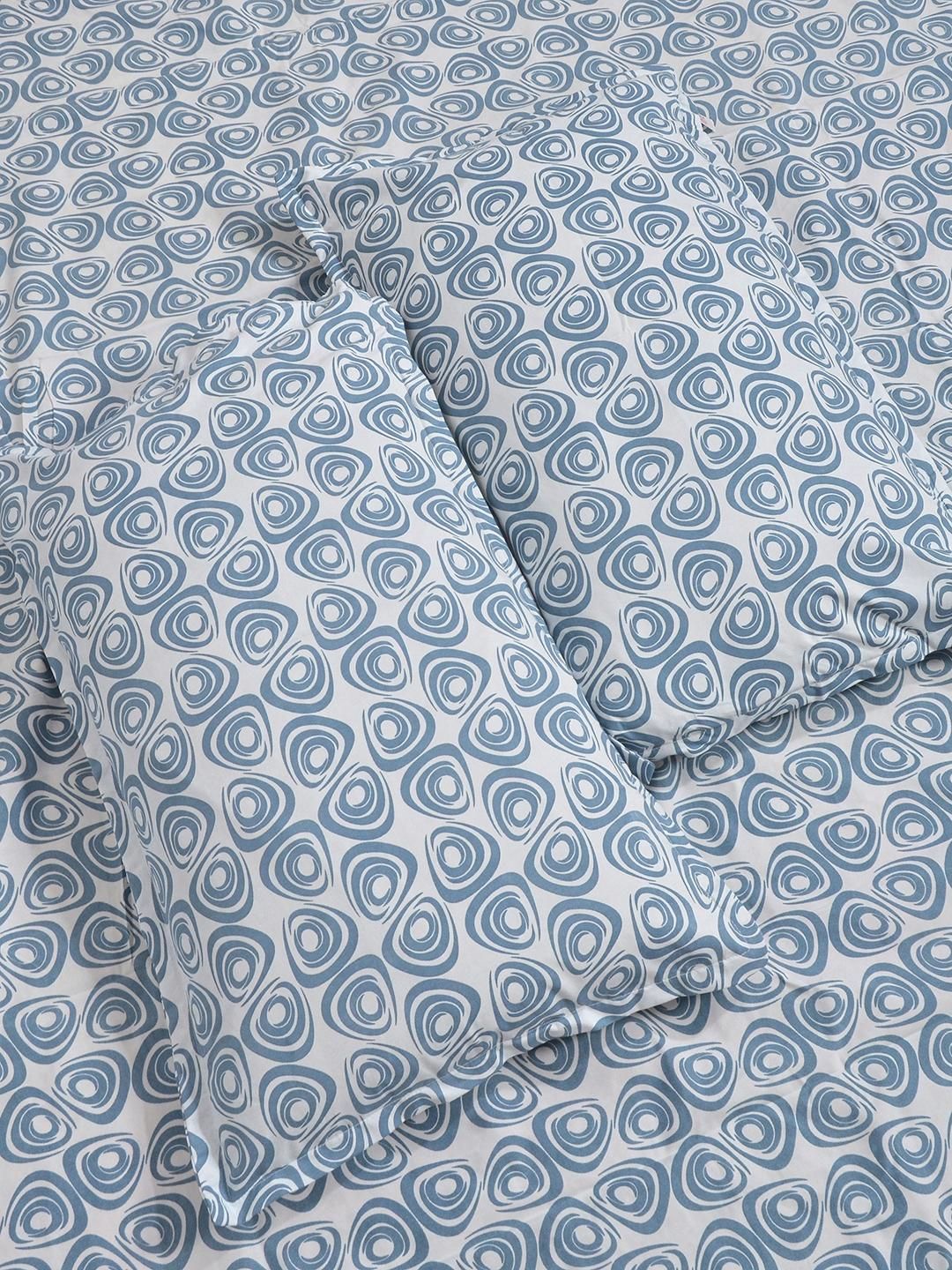 KLOTTHE Blue Geometric 300 TC King Bedsheet with 2 Pillow Covers
