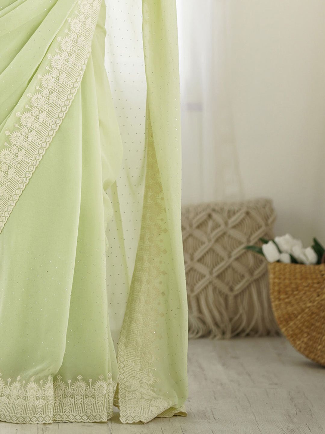 Saree mall Embellished Beads and Stones Poly Georgette Sarees
