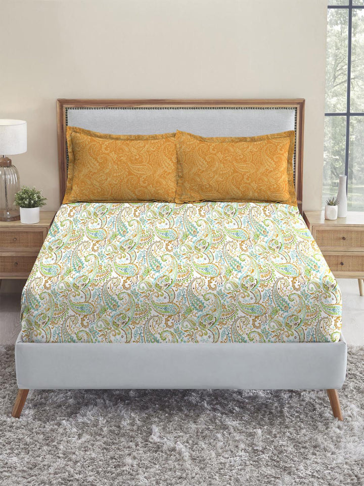 MYTRIDENT Paisley Urban Comfort Flat 144TC Queen Cotton 1 Bedsheet with 2 Pillow Covers