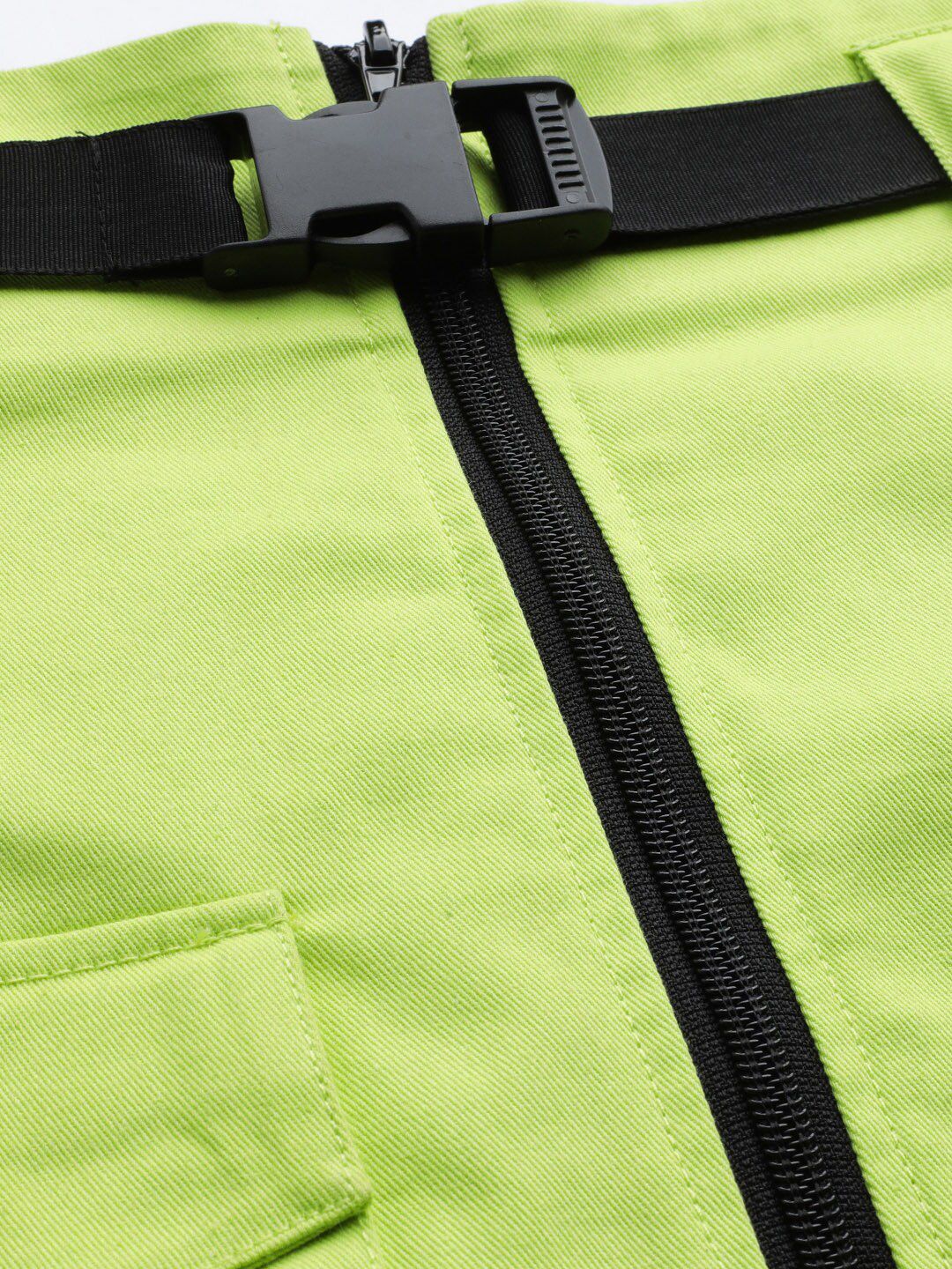 STREET 9 Women Fluorescent Green Solid Straight Pure Cotton Skirt