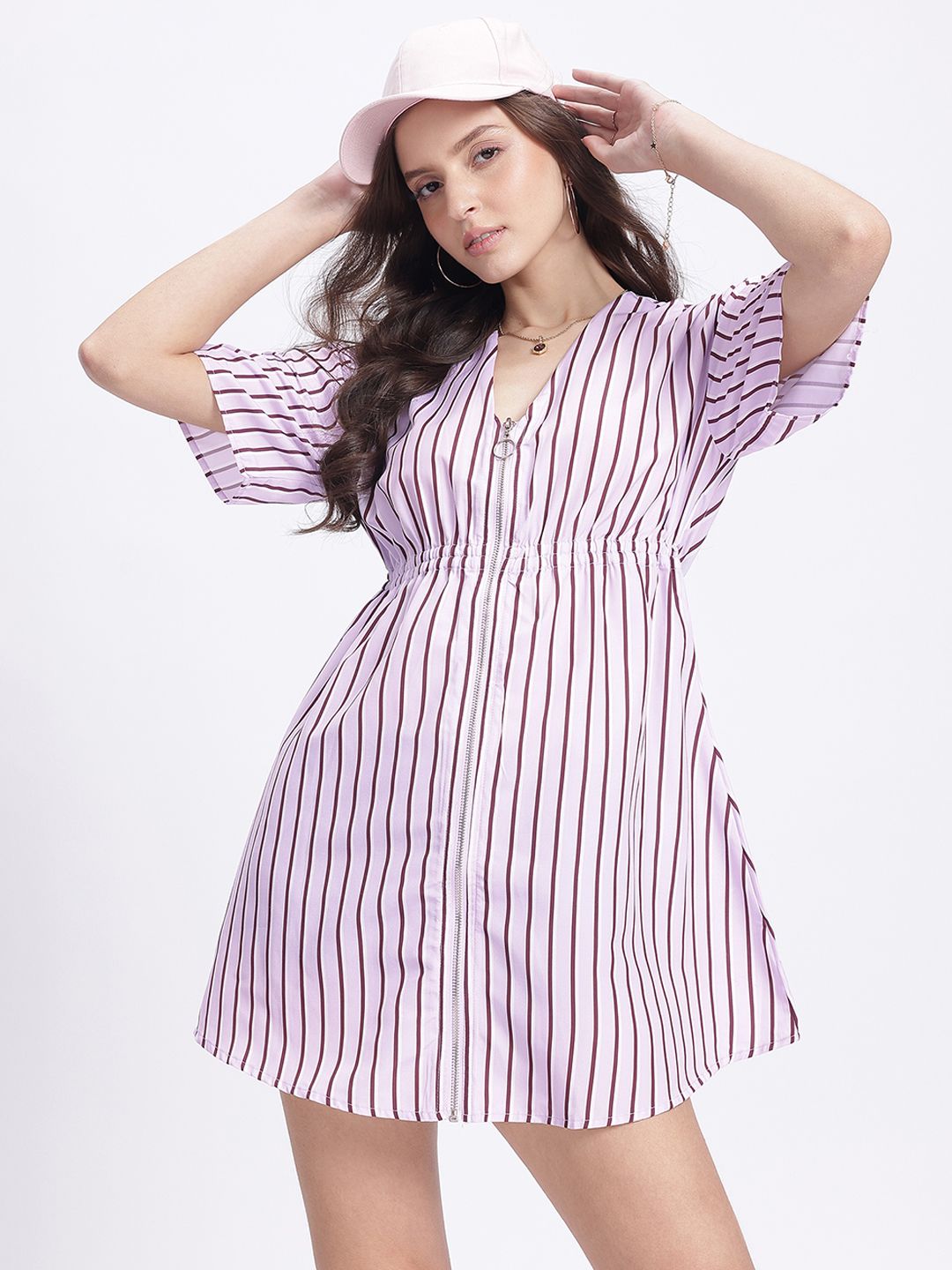 DressBerry Zipped Ease Striped Drop-Shoulder A-Line Dress