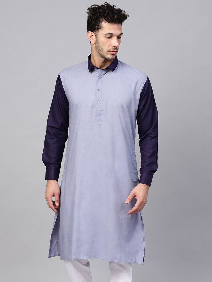 SOJANYA Men Blue Solid Straight Kurta