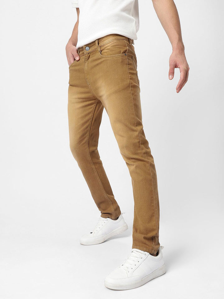 Urbano Fashion Men Khaki Slim Fit Mid-Rise Clean Look Stretchable Jeans