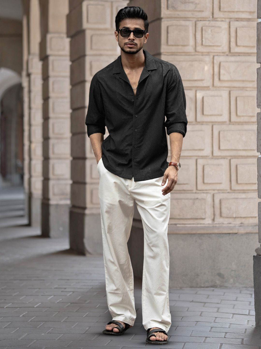 Powerlook Men Spread Collar Solid Casual Shirt
