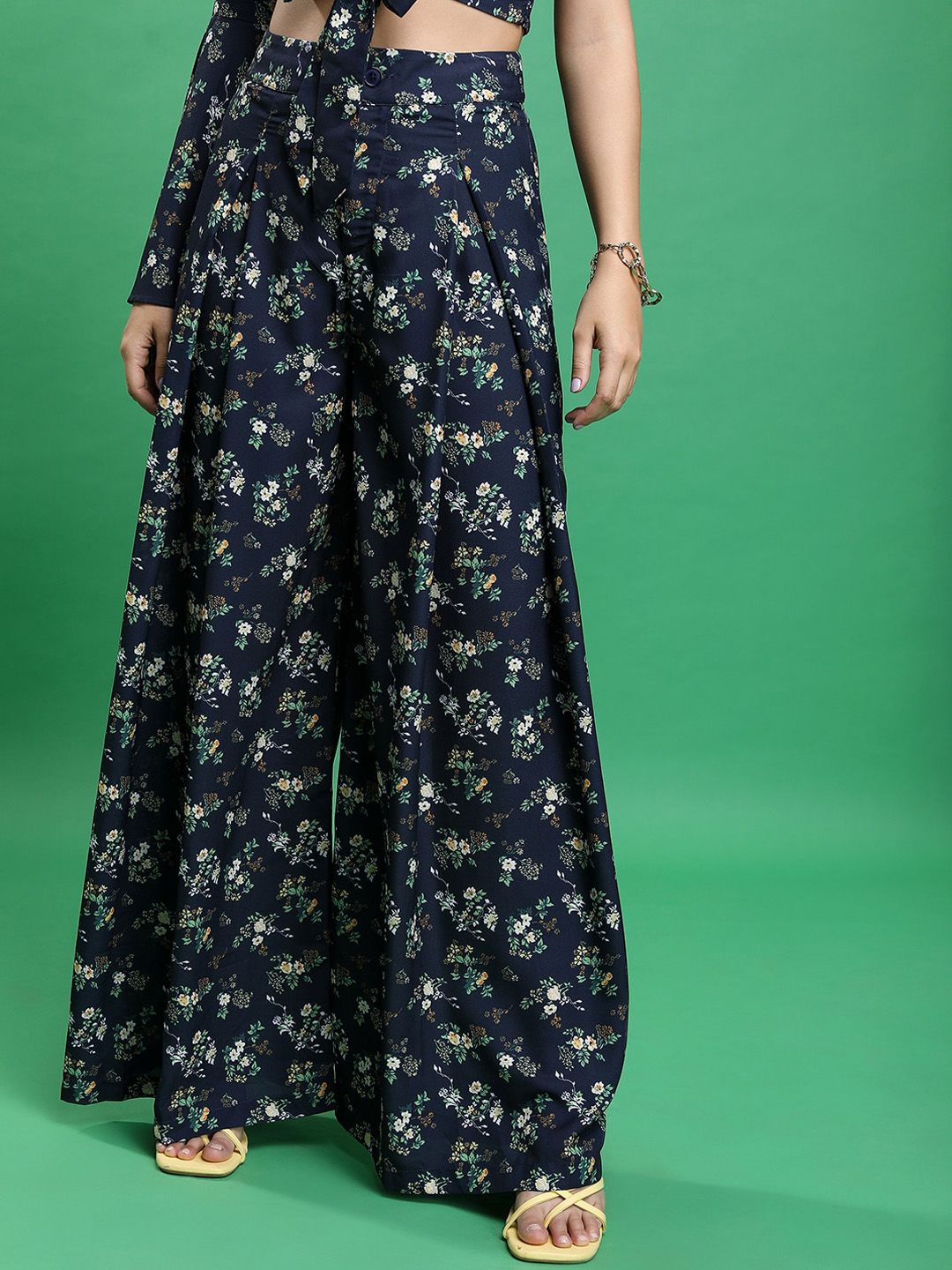 Tokyo Talkies Floral Printed One Shoulder Crop Top With Printed Palazzos