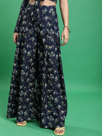 Tokyo Talkies Floral Printed One Shoulder Crop Top With Printed Palazzos