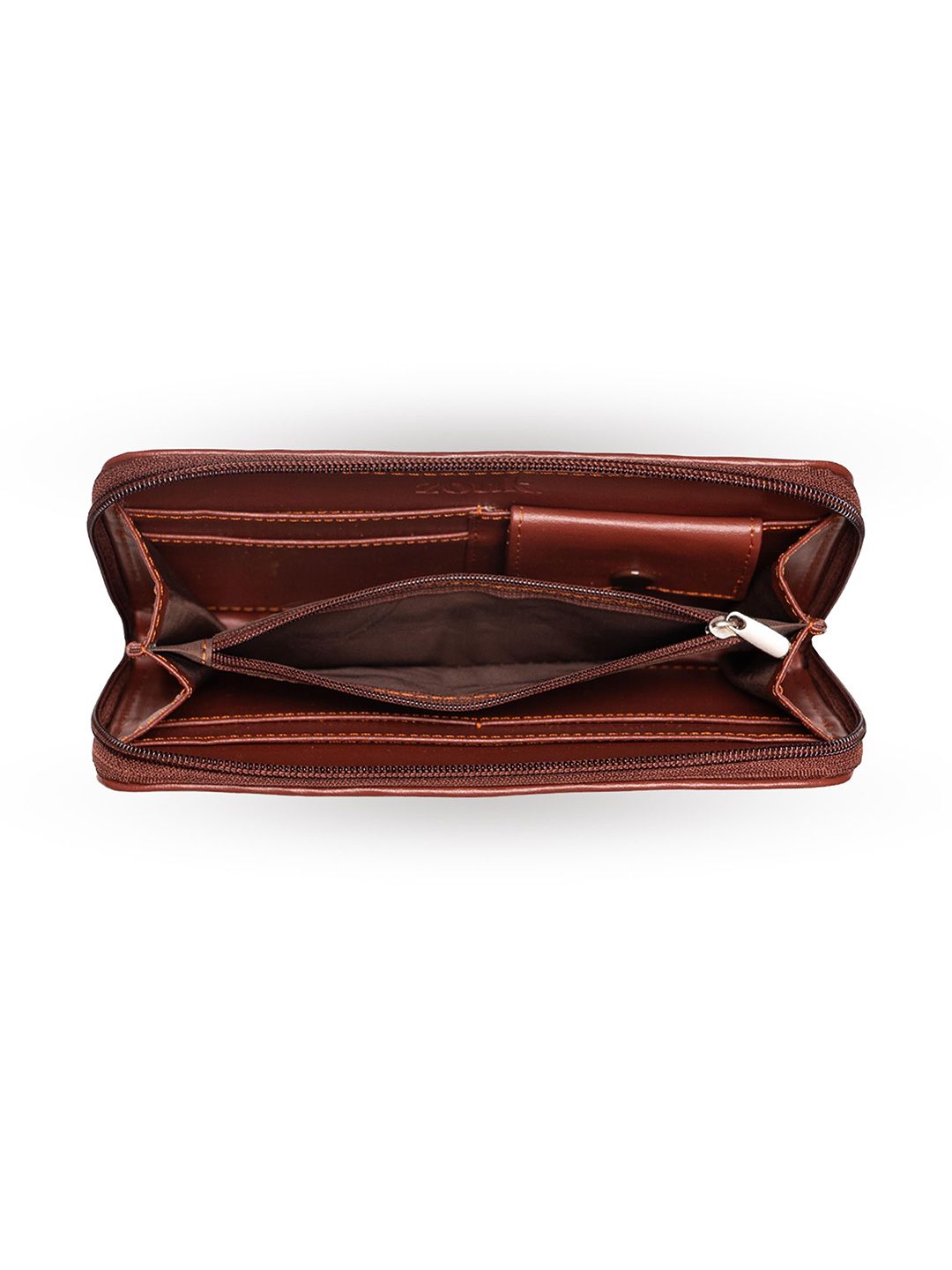 ZOUK Women Brown Solid Vegan Leather Zip Around Wallet