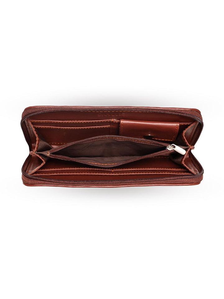 ZOUK Women Brown Solid Vegan Leather Zip Around Wallet