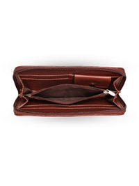 ZOUK Women Brown Solid Vegan Leather Zip Around Wallet