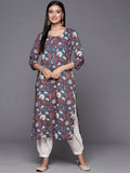 Varanga Women Blue & Maroon Floral Printed Indie Prints Kurta