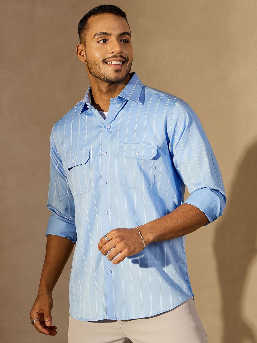 DENNISON Men Vertical Stripes Spread Collar Oversized Shirt