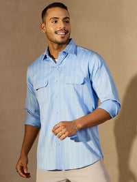 DENNISON Men Vertical Stripes Spread Collar Oversized Shirt