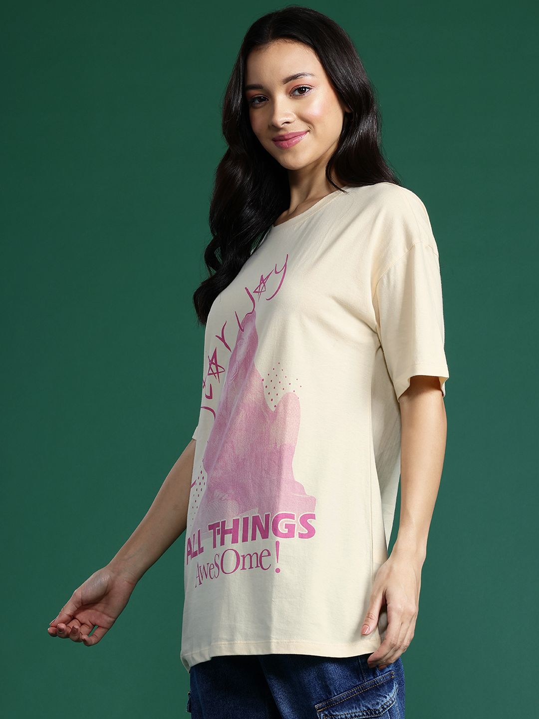 DressBerry Printed Drop-Shoulder Sleeves Pure Cotton T-shirt