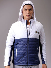The Indian Garage Co Men Blue Colourblocked Detachable Hood Padded Jacket