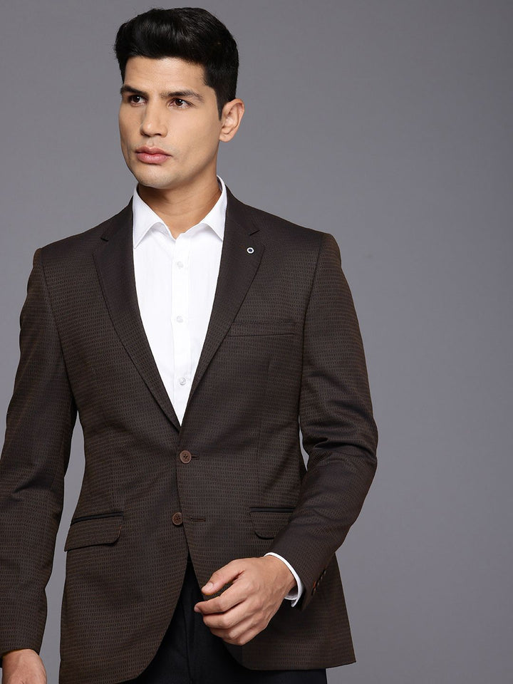 Raymond Notched Lapel Single Breasted Contemporary Fit Self Design Formal Blazers
