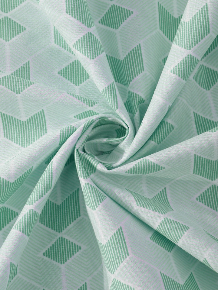 KLOTTHE Green & White Geometric Printed 300 TC Dilengkapi Cadar Bujang Dengan Sarung Bantal