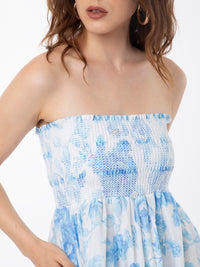 RAREISM Floral Printed Strapless Fit & Flare Midi Dress