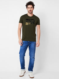 SPYKAR Round Neck Typography Printed Cotton Slim Fit T-shirt
