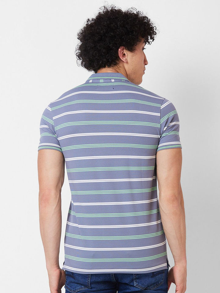SPYKAR Striped Polo Collar Cotton Slim Fit T-shirt