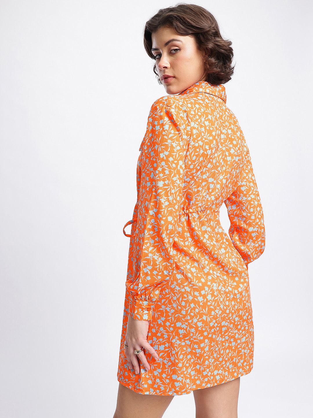 DressBerry Floral Glam Printed Shirt Dress with Waist Tie-ups