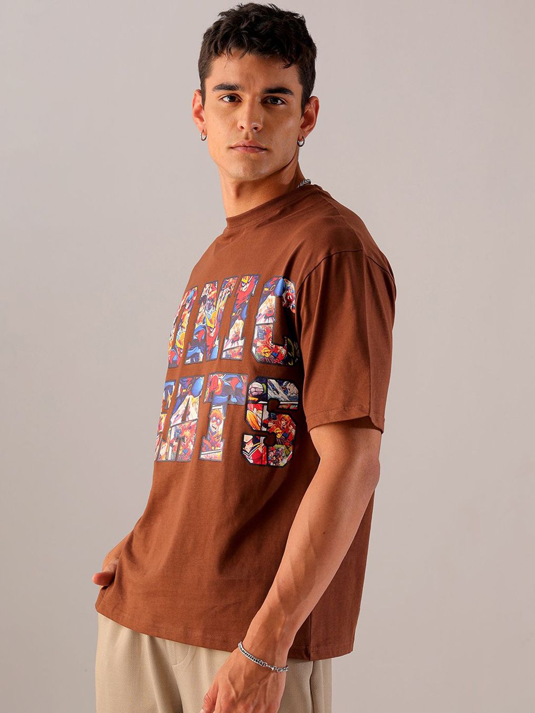 The Indian Garage Co Men Graphic Printed Boxy Oversized Round Neck Pure Cotton T-shirt