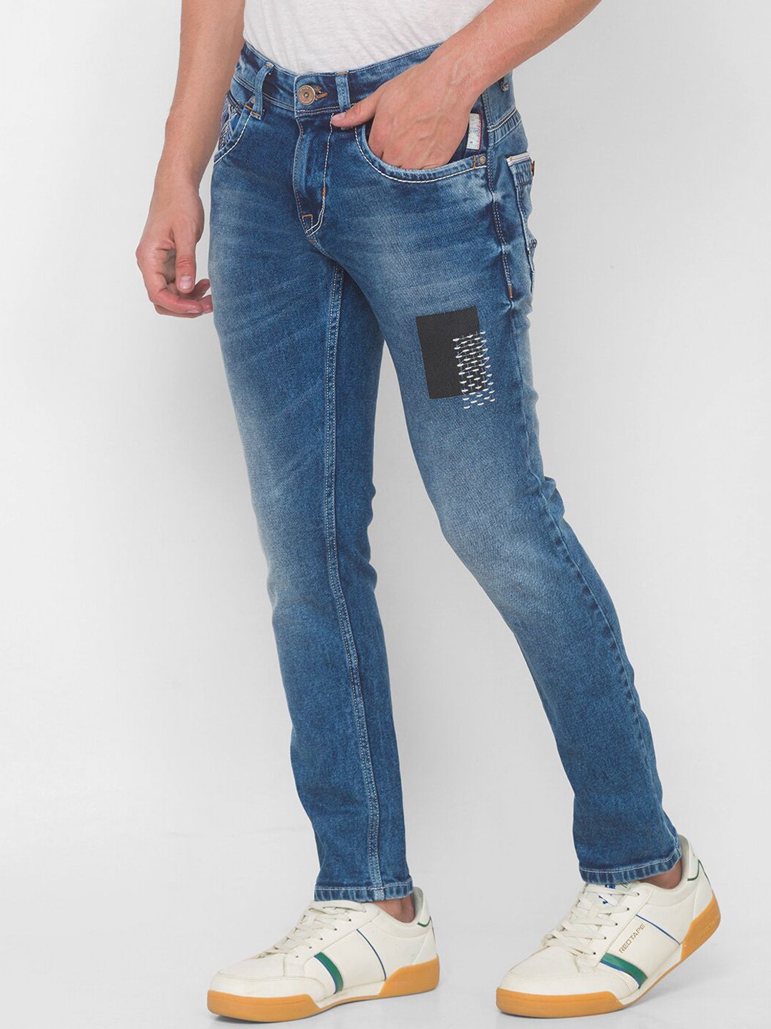 SPYKAR Men Blue Skinny Fit Low-Rise Heavy Fade Jeans