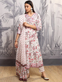 Vishudh Women Floral Printed Pure Cotton Kurta with Trousers & With Dupatta